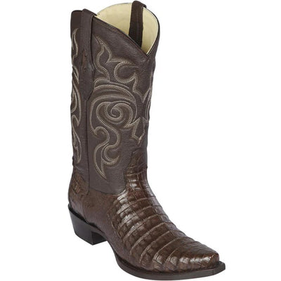 Los Altos Boots - Mens Dress Cowboy Boot - Low Priced Brown Caiman Belly Snip Toe Western Boots- in Brown 1   - from alligatorwarehouse.com