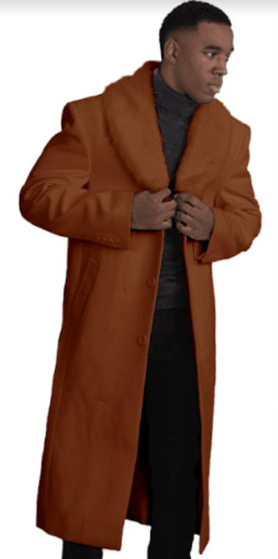 Mens Overcoat With Fur Collar - Brown Topcoat 1   - from alligatorwarehouse.com