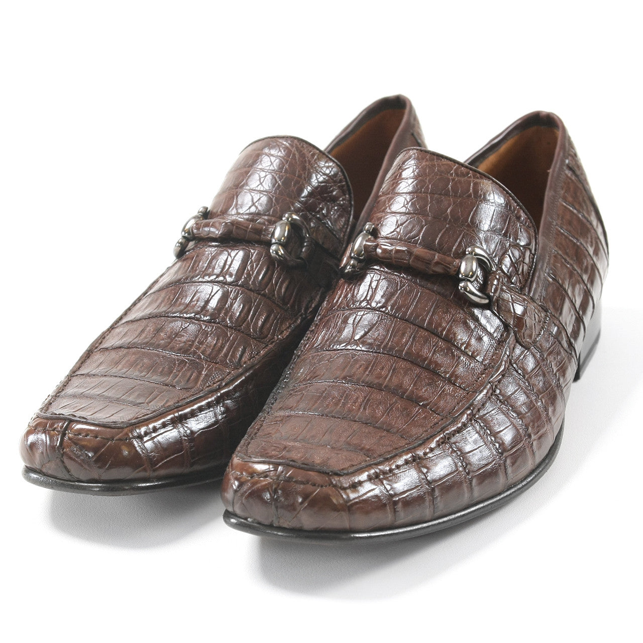 Los Altos Brown Genuine Caiman Crocodile Belly Slip-On Loafers