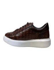 Los Altos Brown Caiman Crocodile Low Top Sneakers