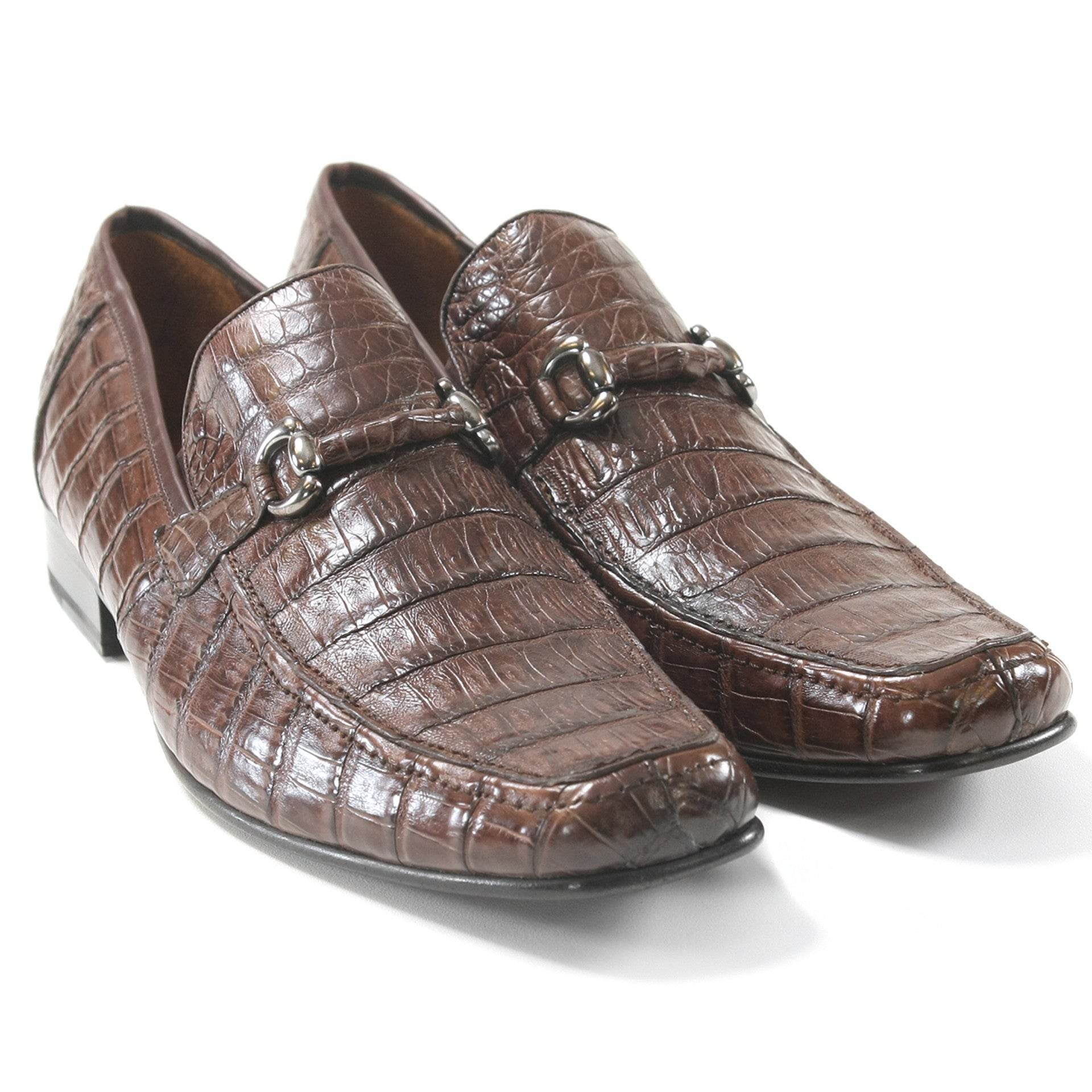 Los Altos Brown Genuine Caiman Crocodile Belly Slip-On Loafers