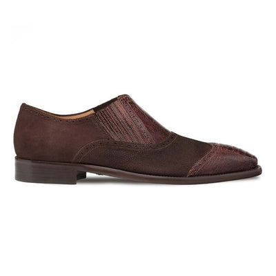 Mezlan Brown Ostrich and English Suede Gored Slip On Dress Shoes for men 1   - from alligatorwarehouse.com