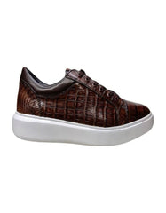 Los Altos Brown Caiman Crocodile Low Top Sneakers