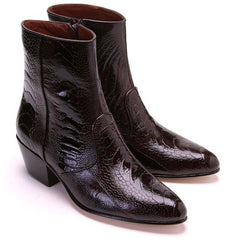 Los Altos Mens Brown Genuine Ostrich Leg Leather Ankle Boots