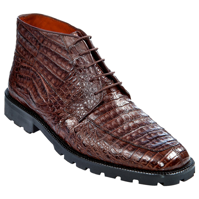 Men’s Los Altos Brown Genuine Caiman Crocodile Belly Ankle Boots, Exotic Lace Up Western Boots