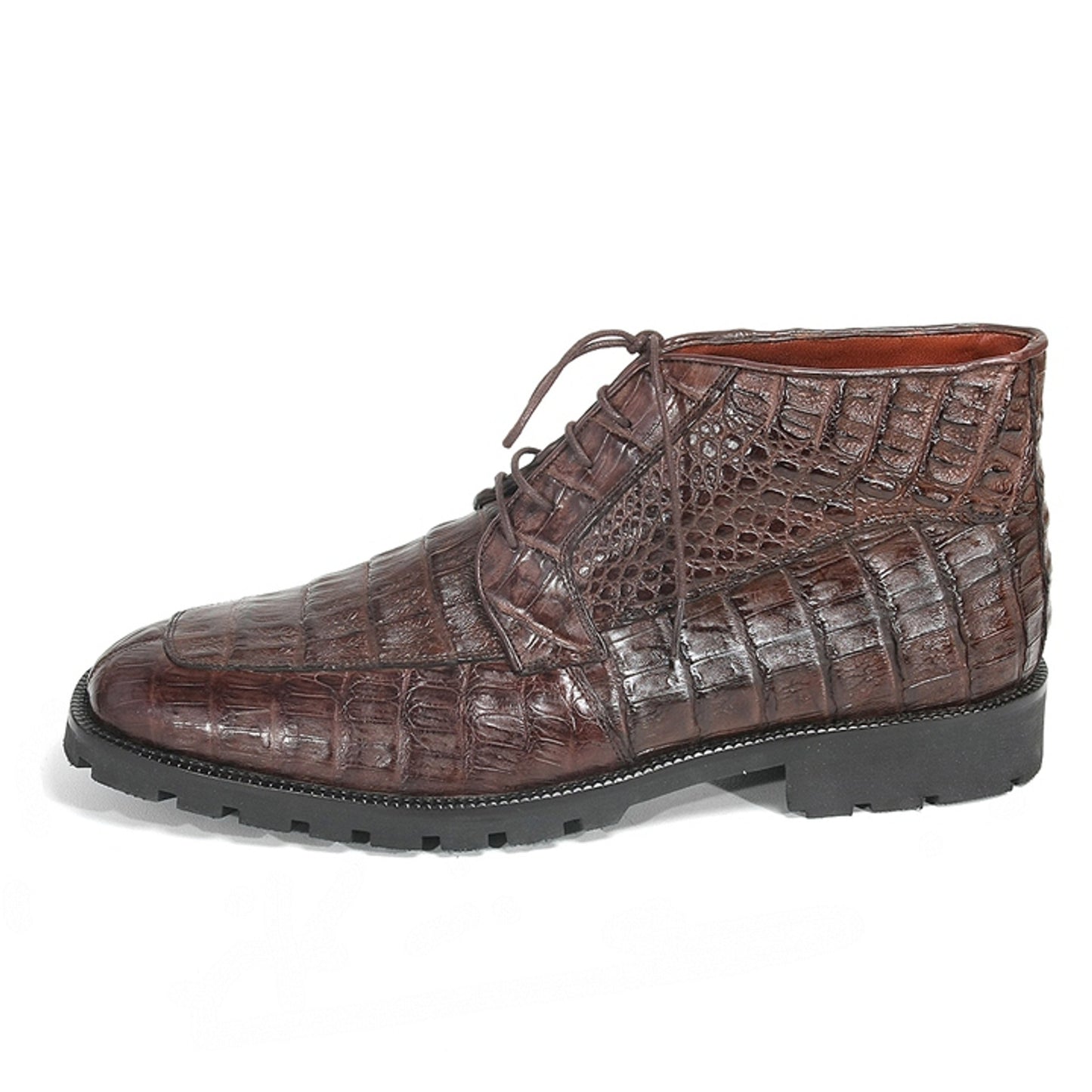 Men’s Los Altos Brown Genuine Caiman Crocodile Belly Ankle Boots, Exotic Lace Up Western Boots
