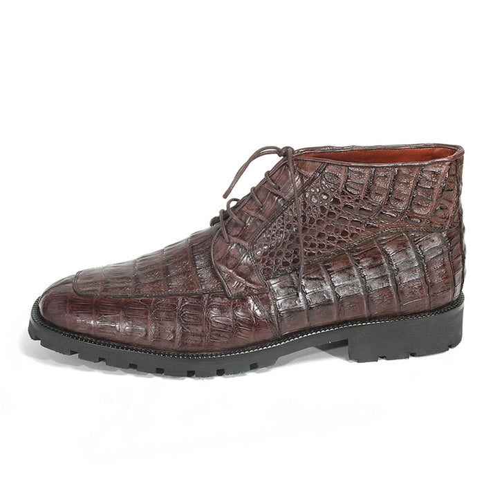 Men’s Los Altos Brown Genuine Caiman Crocodile Belly Ankle Boots, Exotic Lace Up Western Boots