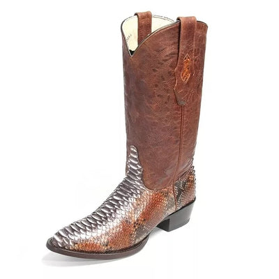 Los Altos Brown Boots Genuine Python Skin 1   - from alligatorwarehouse.com