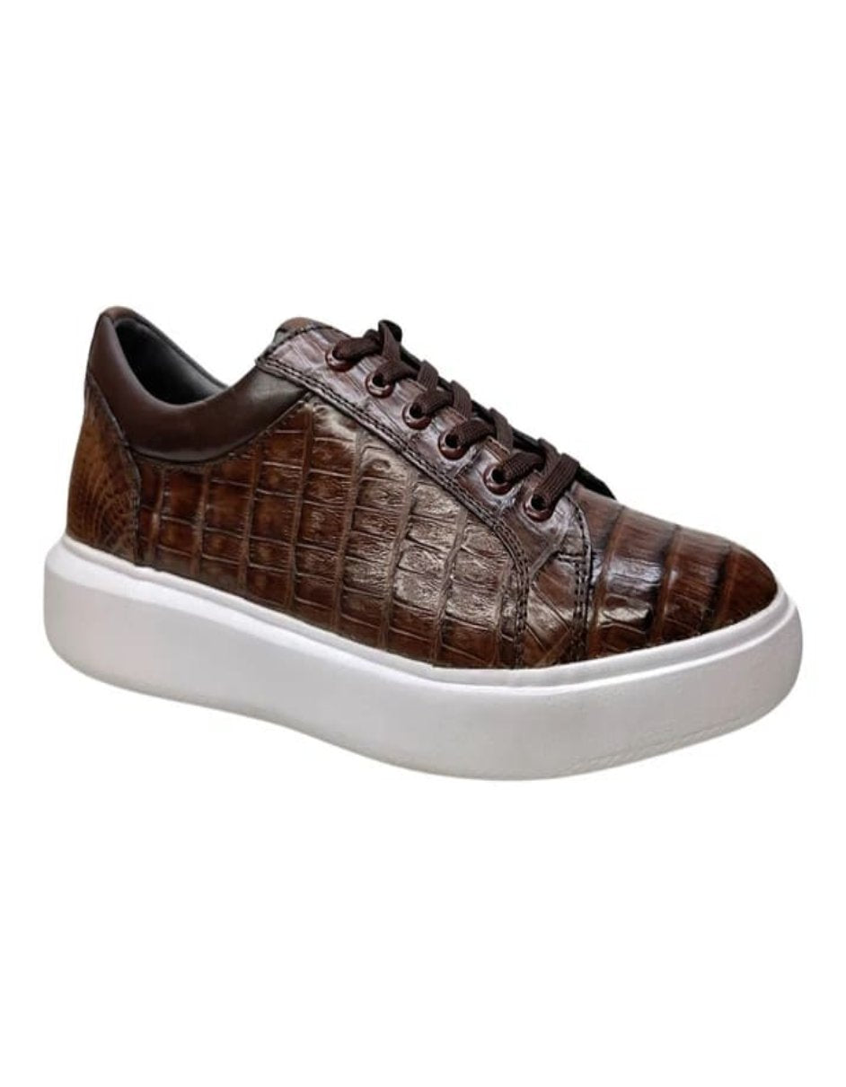 Los Altos Brown Caiman Crocodile Low Top Sneakers