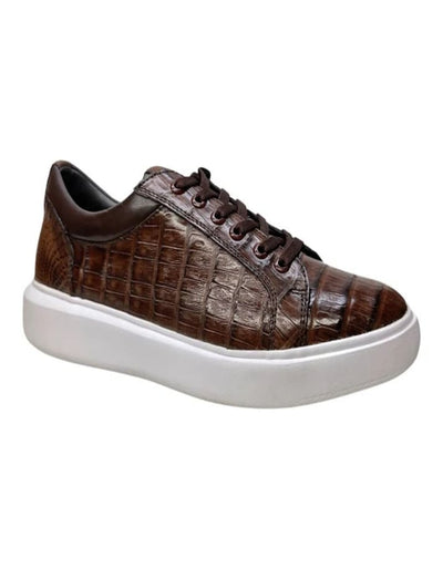 Los Altos Brown Caiman Crocodile Low Top Sneakers 3   - from alligatorwarehouse.com