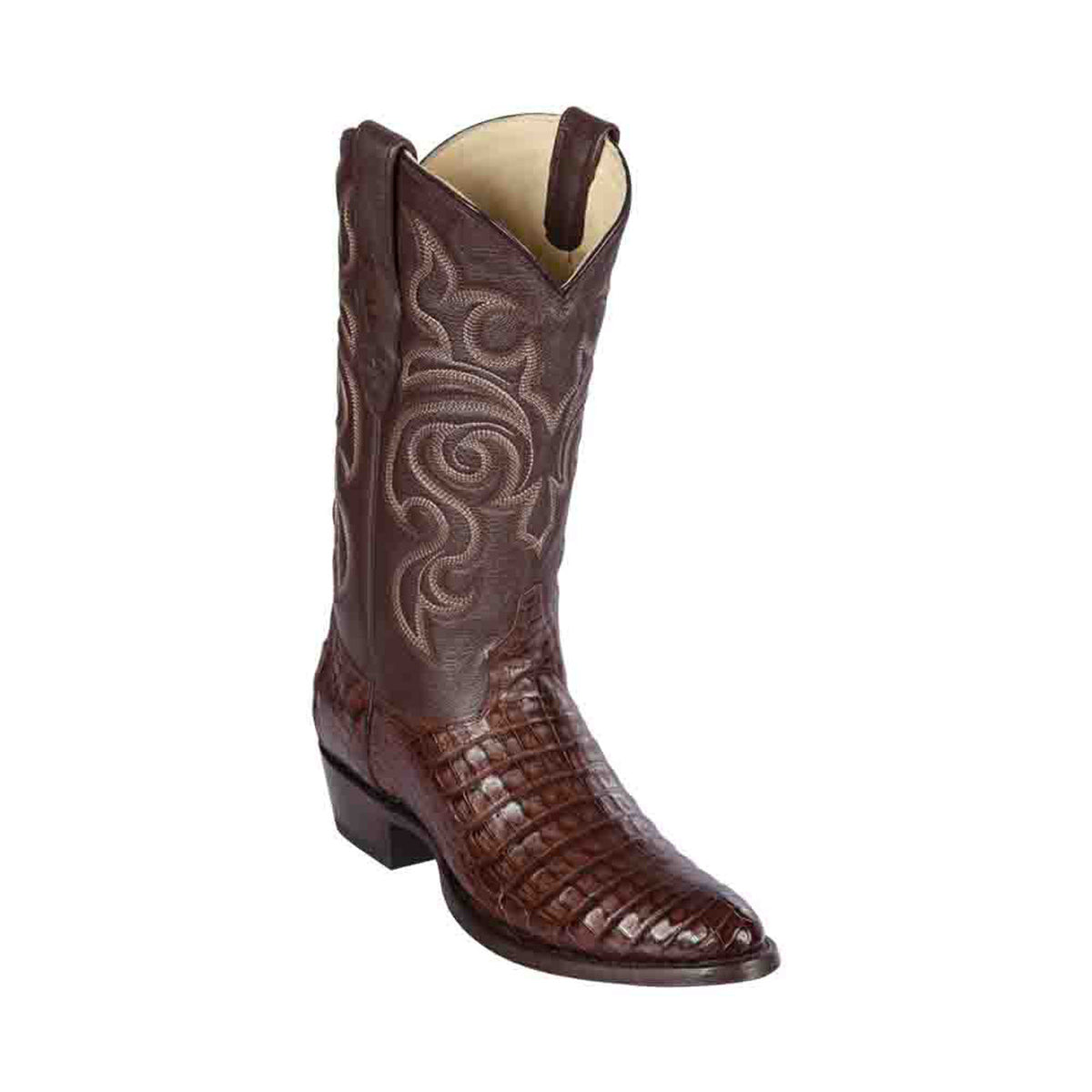 Los Altos Men's Rich Brown Exotic Caiman Belly Round Toe Boots