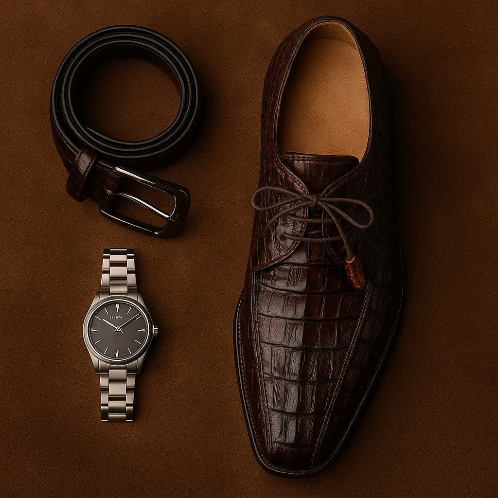 Marco Di Milano Cancun Brown Caiman Crocodile Derby