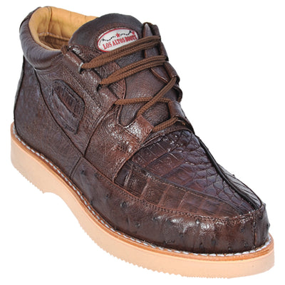 Los Altos Casual Brown Caiman & Ostrich Skin Sneakers 1   - from alligatorwarehouse.com