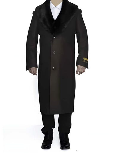 Brown Removable Fur Collar Ankle length Wool Top Coat/Overcoat | Winter men's Topcoat Sale 1   - from alligatorwarehouse.com