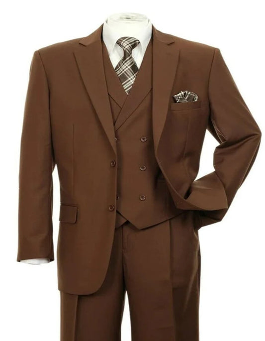 Pleated?ÿDress?ÿMen?ÿSuits - Mens 2 button Pleated Pant Brown Double Breasted Suit