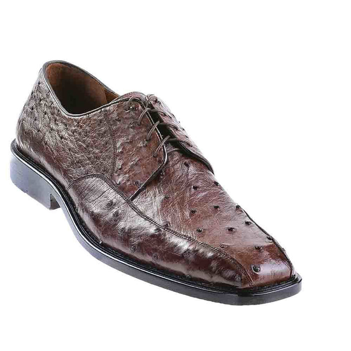 Men’s Los Altos Brown Full Quill Ostrich Dress Shoes with Bicycle Toe and Lace Up Front