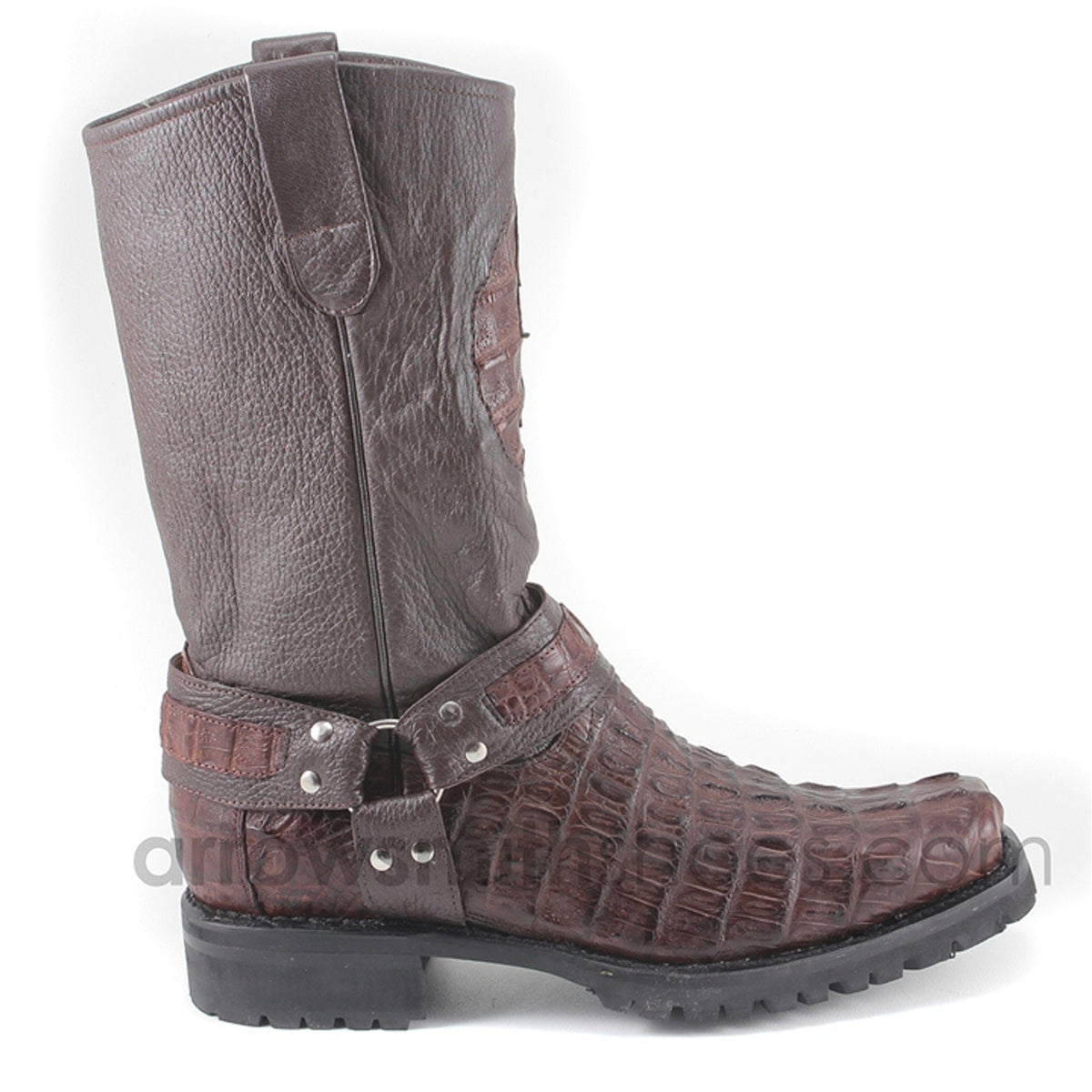 Los Altos Brown Genuine Crocodile Biker Boot