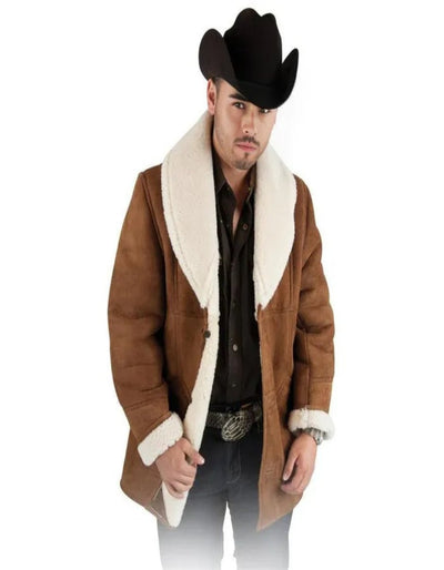 Long Sheepskin Brown Western Jacket 1   - from alligatorwarehouse.com