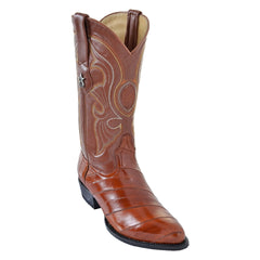 Los Altos Men's Brown Eel Leather Boots with White Stitched Upper