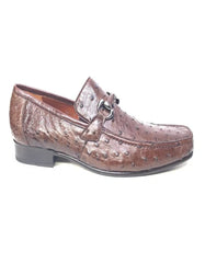 Los Altos Men's Brown Ostrich Quill Buckled Dress Loafers