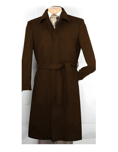 Mens Solid Brown 100% Wool Gabardine Belted Duster Overcoat 7   - from alligatorwarehouse.com