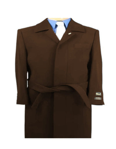 Mens Solid Brown 100% Wool Gabardine Belted Duster Overcoat 6   - from alligatorwarehouse.com