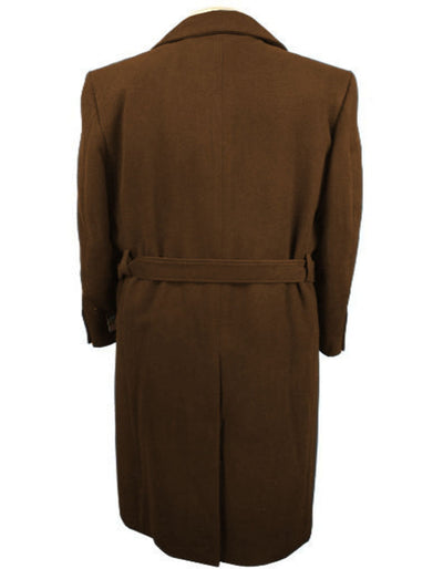 Mens Solid Brown 100% Wool Gabardine Belted Duster Overcoat 2   - from alligatorwarehouse.com