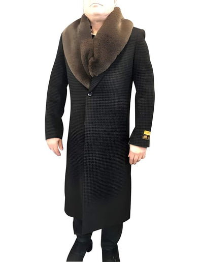 Houndstooth Cashmere Blend Overcoat ~ Long men's Dress Topcoat - Winter coat men's Brown & Black Mixed Tweed ~ Herringbone 1   - from alligatorwarehouse.com