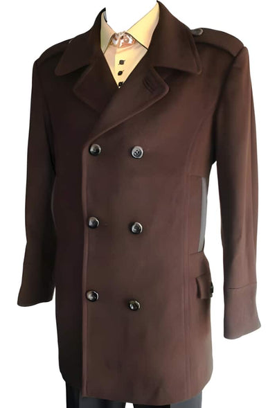 Designer men's Wool Peacoat Sale Blend Double Breasted 6 Button Coco Chocolate brown 1   - from alligatorwarehouse.com