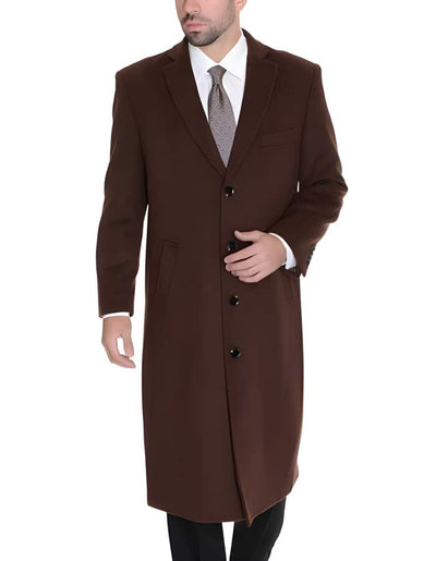 Ankle length 4 Buttons Brown Wool Cashmere Blend Overcoat Top Coat 1   - from alligatorwarehouse.com