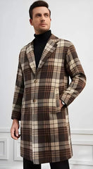 Mens Plaid Overcoat - Houndstooth Checker Pattern Multicolor Topcoat