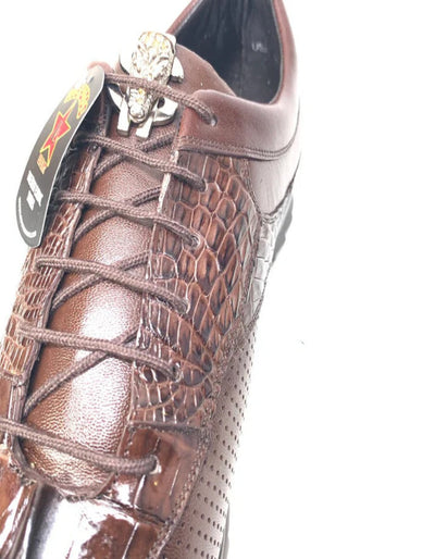 Los Altos Brown Perforated Crocodile Tail Sneakers 4   - from alligatorwarehouse.com