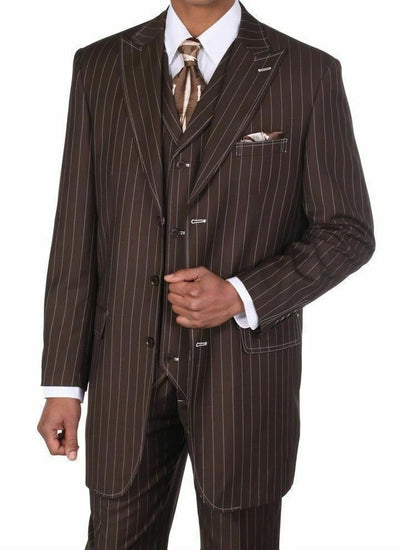 Men’s Brown Pinstripe 3-Piece Suit – Classic Wide Lapel Zoot Suit Classic Fit Pleated Pants 2   - from alligatorwarehouse.com