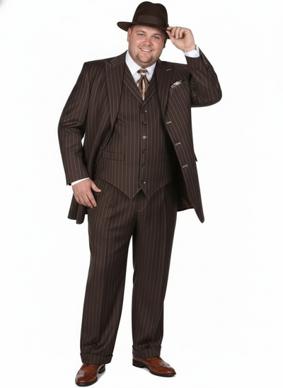 Men’s Brown Pinstripe 3-Piece Suit – Classic Wide Lapel Zoot Suit Classic Fit Pleated Pants 6   - from alligatorwarehouse.com