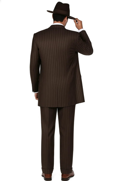 Men’s Brown Pinstripe 3-Piece Suit – Classic Wide Lapel Zoot Suit Classic Fit Pleated Pants 8   - from alligatorwarehouse.com