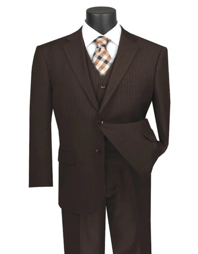 Pleated Dress Men Suits - Mens Classic Fit Vested Banker Brown Pinstripe Suit 1   - from alligatorwarehouse.com