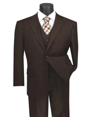 Pleated?ÿDress?ÿMen?ÿSuits - Mens Classic Fit Vested Banker Brown Pinstripe Suit