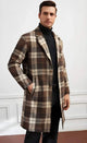 Men Plaid Lapel Neck Slant Pockets Overcoat Charcoal Gray