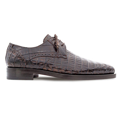 Golfo Derby Brown Plain Toe Crocodile Shoes  By Mezlan Made In Spain Brand