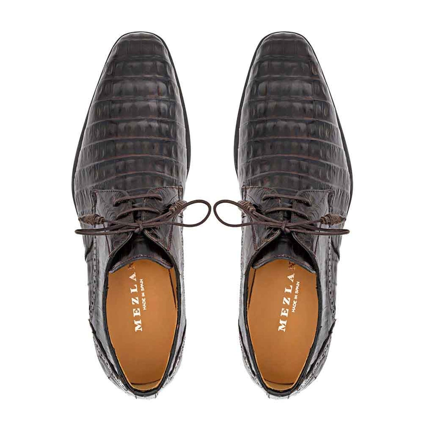 Golfo Derby Brown Plain Toe Crocodile Shoes  By Mezlan Made In Spain Brand