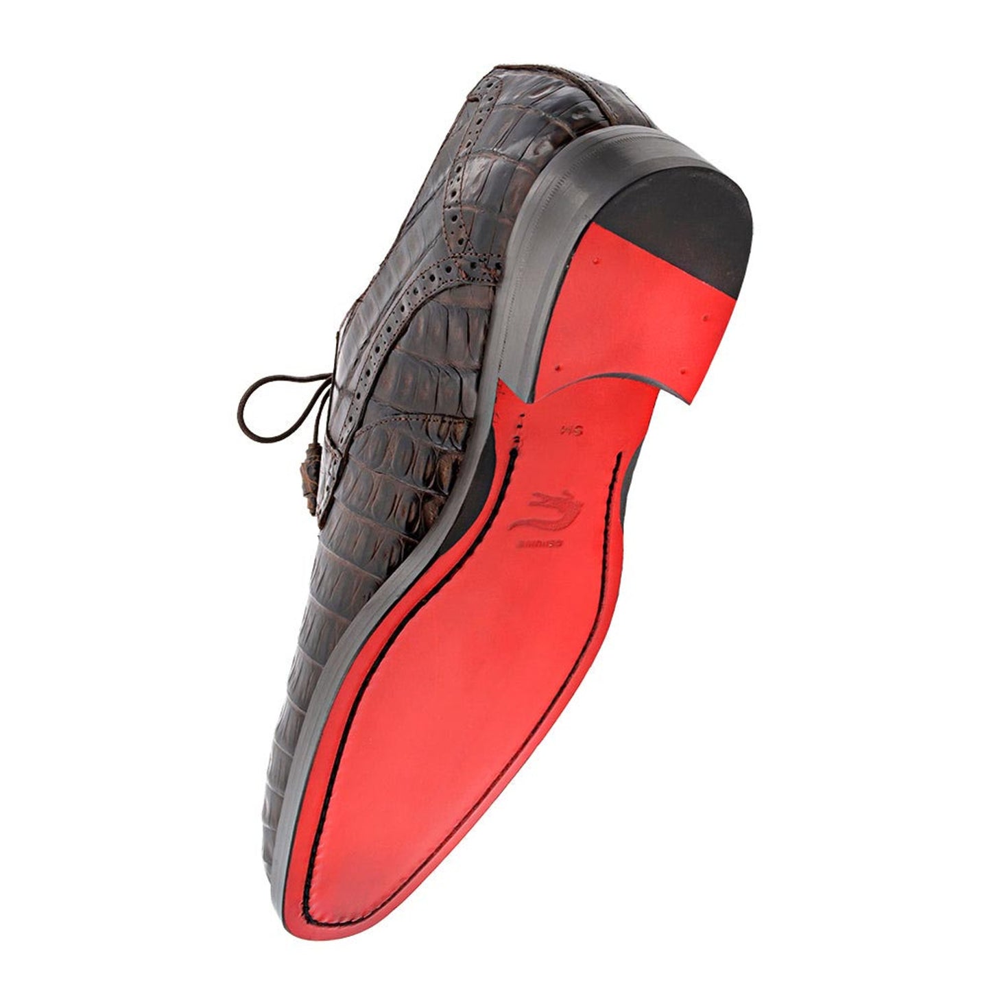 Golfo Derby Brown Plain Toe Crocodile Shoes  By Mezlan Made In Spain Brand