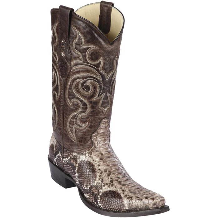 Men’s Los Altos Brown Rustic Python Snip Toe Cowboy Boots, Western Dress Boots