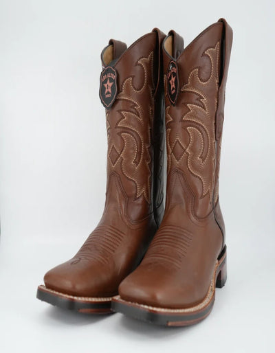 Los Altos Men's Leather Brown Wide Square Toe Rubber Sole Boot 1   - from alligatorwarehouse.com