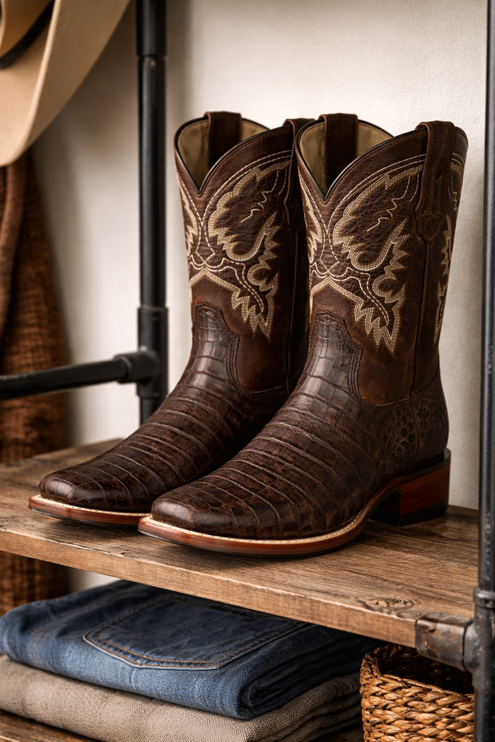 Brown Square Toe Cowboy Boots