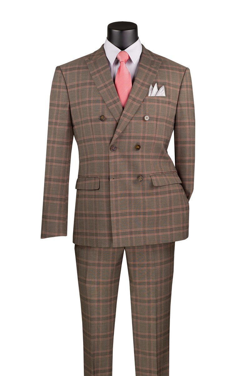 Brown Modern Fit Double Breasted Glen Plaid Peak Lapel 2 Piece Suit 1 SO1MDW-2_BROWN_42R  - from alligatorwarehouse.com