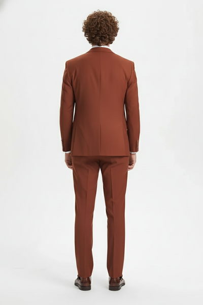Men’s Orangish Rust Brown Three-Piece Suit –   Slim Fit Jacket, Vest and Tailored Pants in Brick Color 3   - from alligatorwarehouse.com