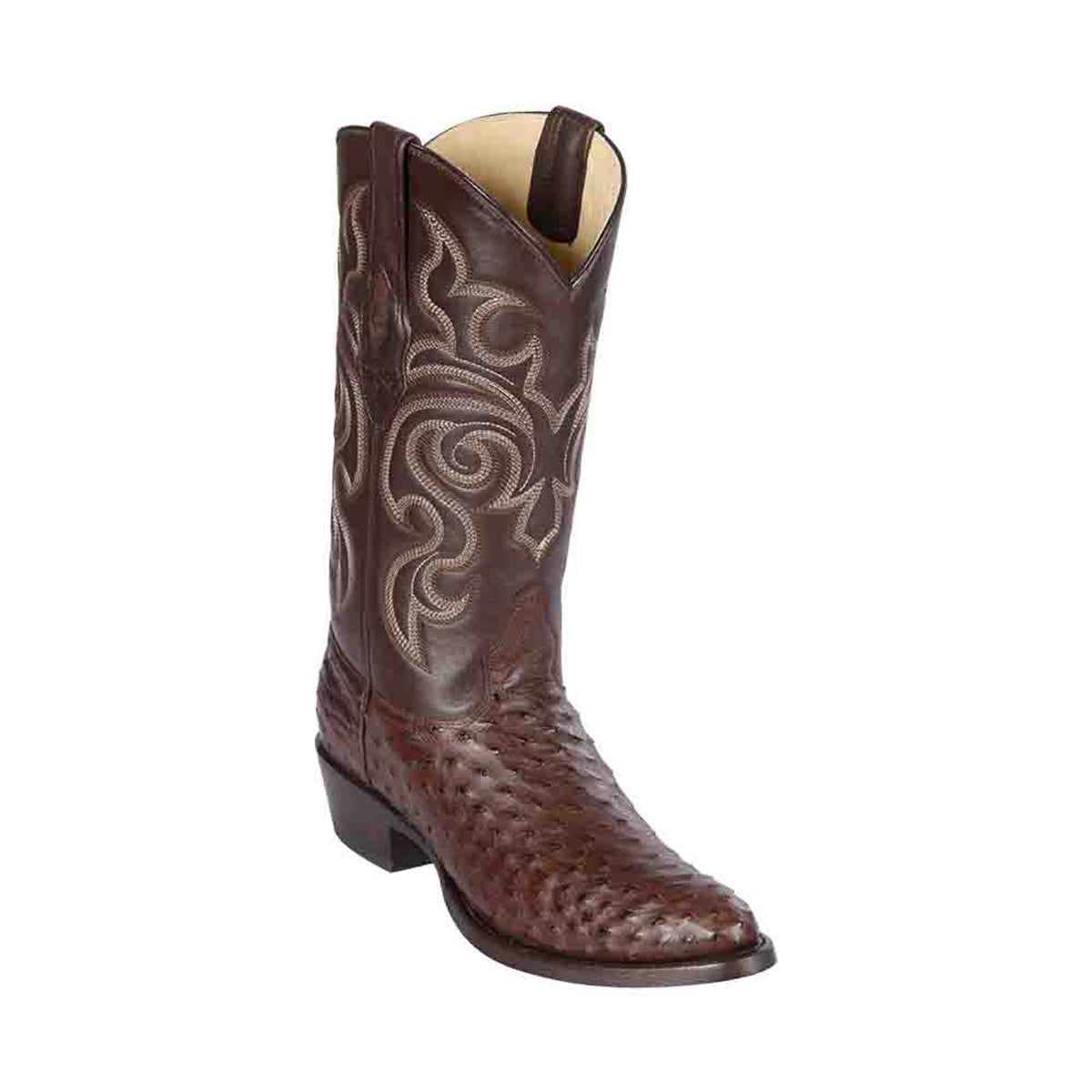 Los Altos Men's Brown Full Quill Ostrich Round Toe Boots