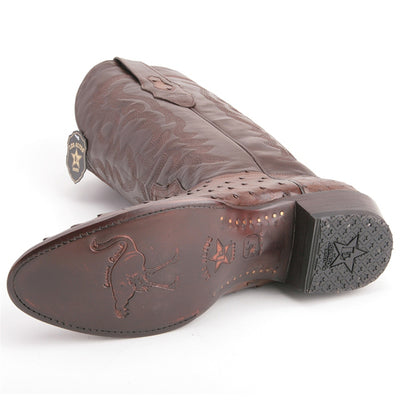 Los Altos Men's Brown Full Quill Ostrich Round Toe Boots 2   - from alligatorwarehouse.com