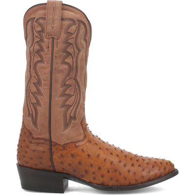Dan Post Men’s Saddle Brown and Chocolate Tempe Full Quill Ostrich 12” Round Toe Leather Boot 6 DP2323_7_D  - from alligatorwarehouse.com