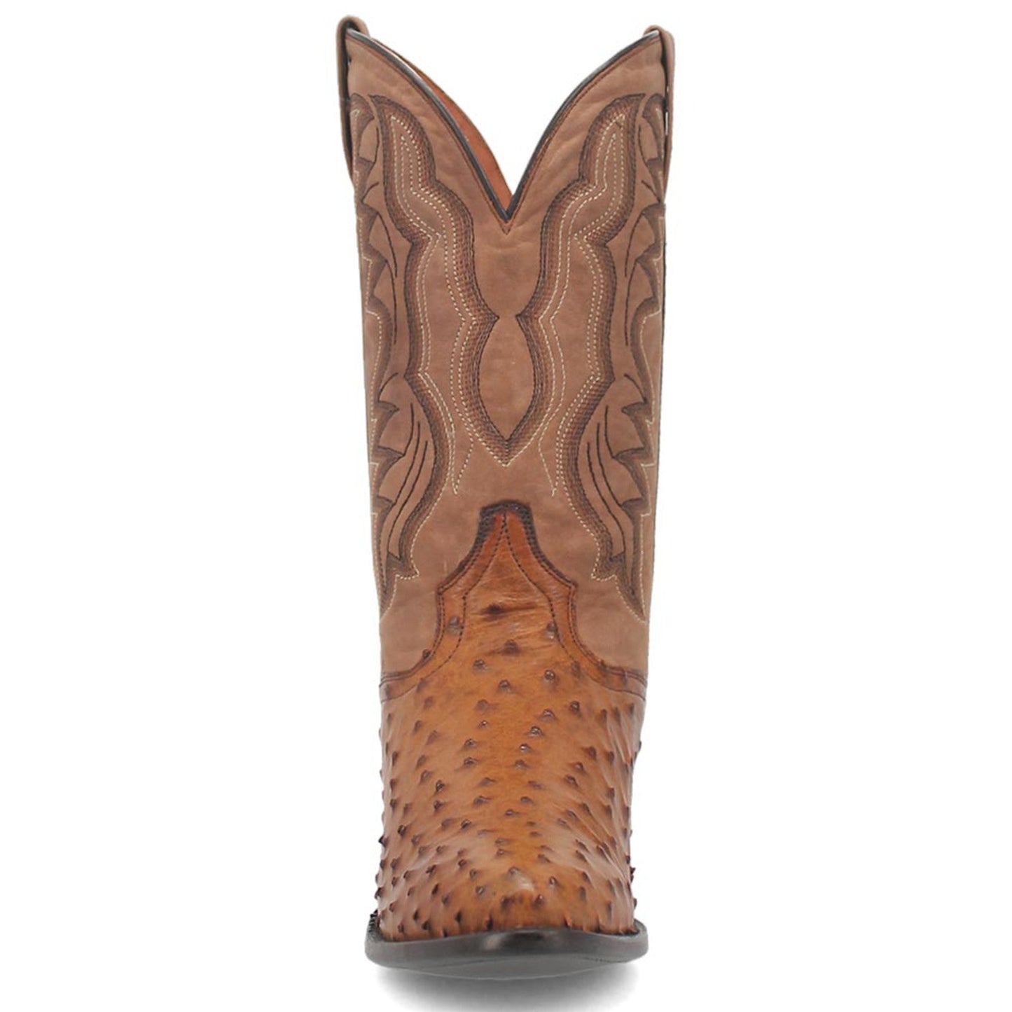 Dan Post Men’s Saddle Brown and Chocolate Tempe Full Quill Ostrich 12” Round Toe Leather Boot